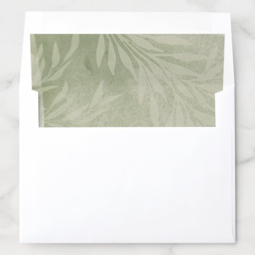 Sage Green Watercolor Wash with Botanical Leaves Envelope Liner