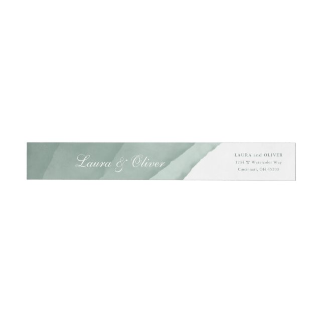 Sage Green Watercolor Wedding Wrap Around Label (Individual)