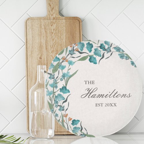 Sage Green Watercolor Wildflower Established Cutting Board