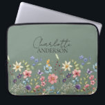 Sage Green Watercolor Wildflower Name Monogram Laptop Sleeve<br><div class="desc">Discover the enchanting world of botanical design - beautiful, vibrant wildflowers and plants combined with modern, clean typography. This template is incredibly easy to personalize by adding a name. You can also customize the background color, font style, and size. It's the perfect gift for any woman for any occasion. Match...</div>