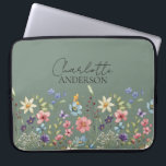 Sage Green Watercolor Wildflower Name Monogram Laptop Sleeve<br><div class="desc">Discover the enchanting world of botanical design - beautiful, vibrant wildflowers and plants combined with modern, clean typography. This template is incredibly easy to personalize by adding a name. You can also customize the background color, font style, and size. It's the perfect gift for any woman for any occasion. Match...</div>