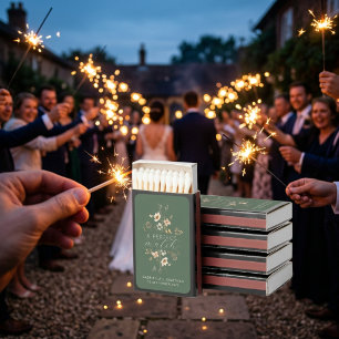 Sage Green Watercolor Wildflower Wedding Favor Matchboxes