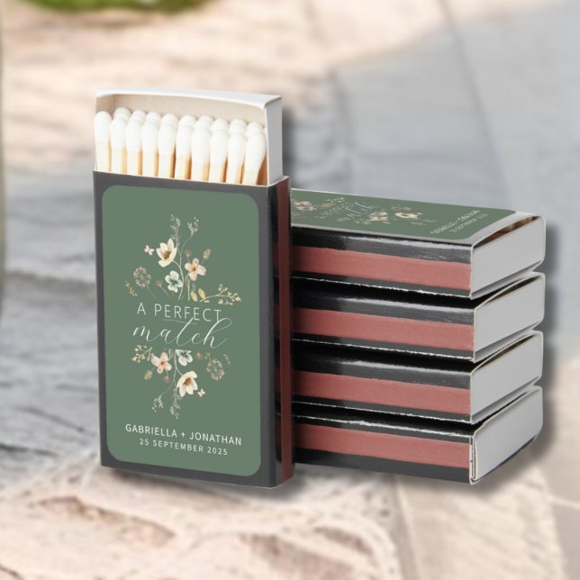 Sage Green Watercolor Wildflower Wedding Favor Matchboxes (Creator Uploaded)