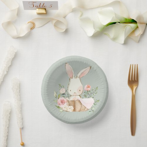 Sage Green Watercolor Woodland Bunny Paper Bowls