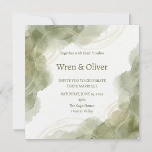 Sage Green Watercolour Marble Ink Wedding Invitati Invitation