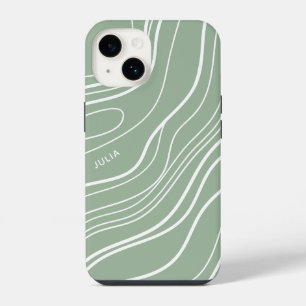 Sage Green Wave Modern Personalized iPhone 14 Case