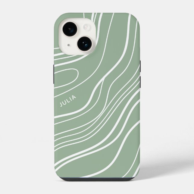 Sage Green Wave Modern Personalized  iPhone Case (Back)