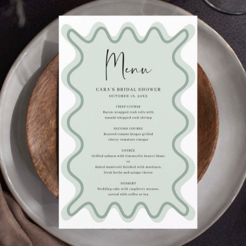 Sage Green Wavy Border menu card