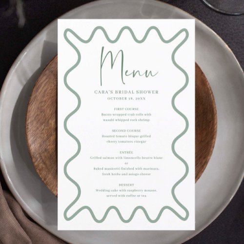 Sage Green Wavy Border menu card with name