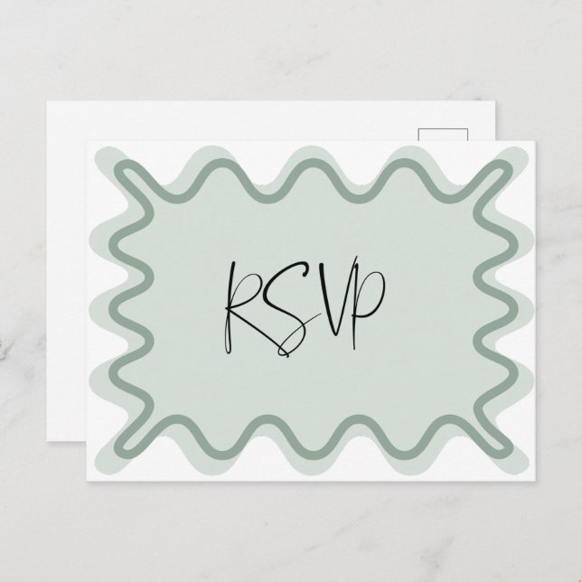Sage Green Wavy Border RSVP Postcard (Front/Back)
