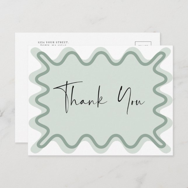 Sage green Wavy Border Thank You postcard (Front/Back)