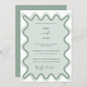 Sage Green Wavy Border Wedding Invitation
