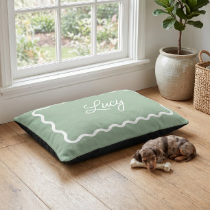 Sage Green Wavy Scallop Frame Monogram Pet Bed