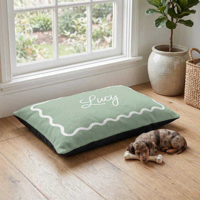 Sage Green Wavy Scallop Frame Monogram Pet Bed (Creator Uploaded)