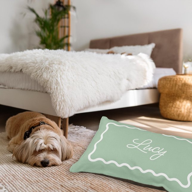 Sage Green Wavy Scallop Frame Monogram Pet Bed (Creator Uploaded)