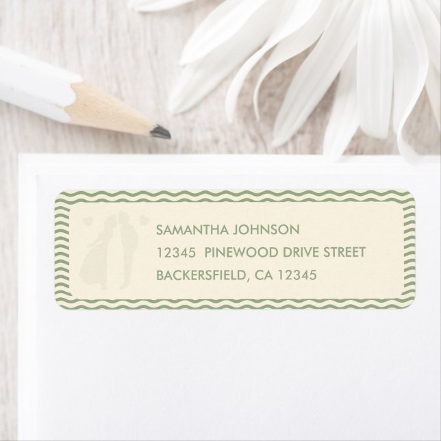 Sage Green Wavy Stripe Wedding Return Address Label (Insitu)