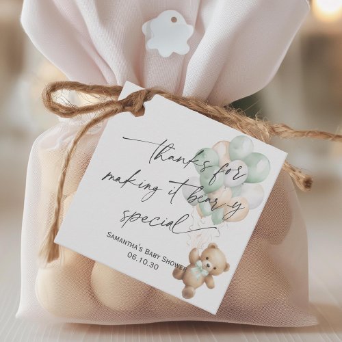Sage Green We can Bearly Wait Gender Neutral Cute Favor Tags