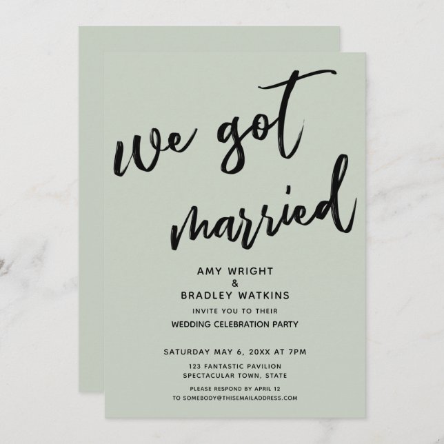 Sage Green We Got Married Wedding Reception Invitation (Front/Back)