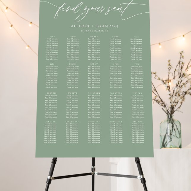 Sage Green Wedding 20 Tables Seating Chart Foam Board (In Situ (Stand))
