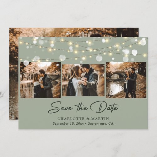 Sage Green Wedding 4 Photo Collage Save The Date