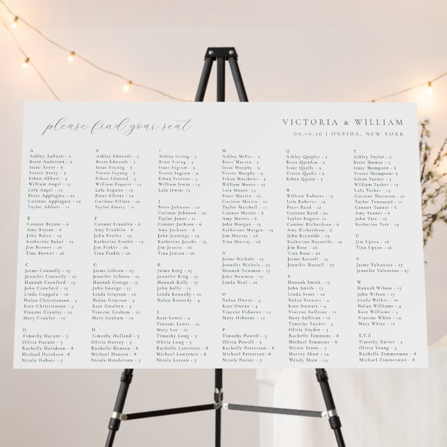 Sage Green Wedding Alphabetical Seating Chart Foam Board (In Situ (Stand))