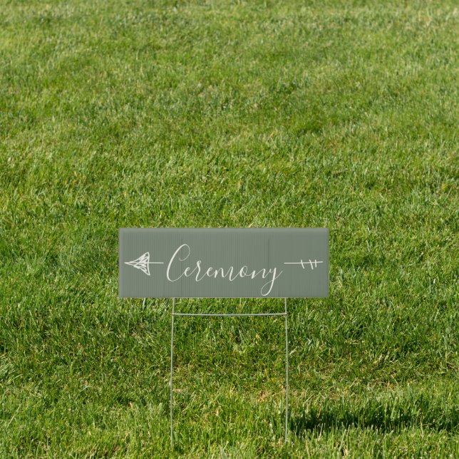 Sage Green Wedding Arrow Direction Small Ceremony Sign (Insitu)