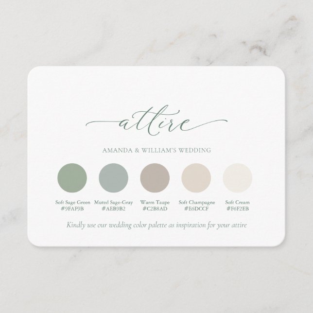 Sage Green Wedding Attire Color Palette Card | Zazzle