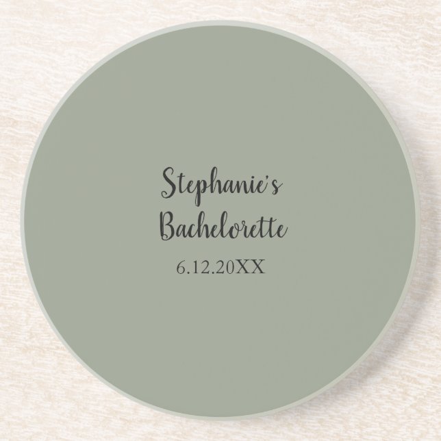 Sage Green Wedding Bachelorette Name Favor Gift Coaster (Front)