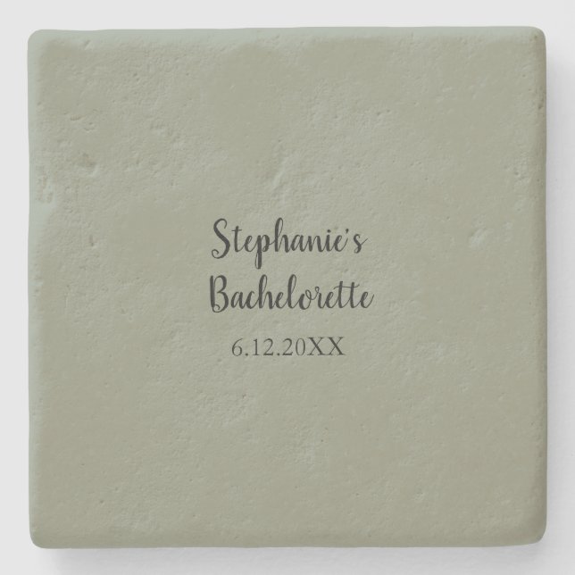 Sage Green Wedding Bachelorette Name Favor Gift Stone Coaster (Front)