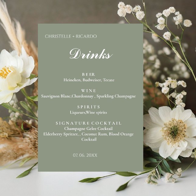Sage  green wedding bar menu,drink wedding  pedestal sign (Creator Uploaded)