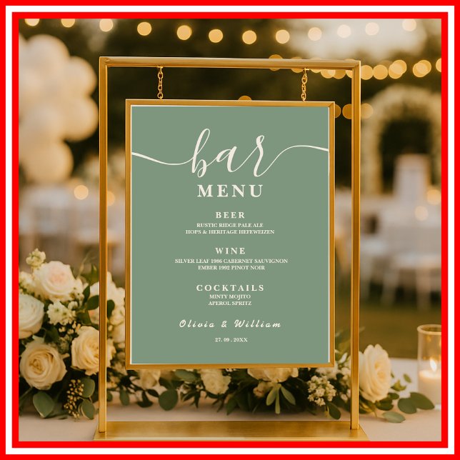 Sage Green Wedding Bar Menu  Poster (Creator Uploaded)