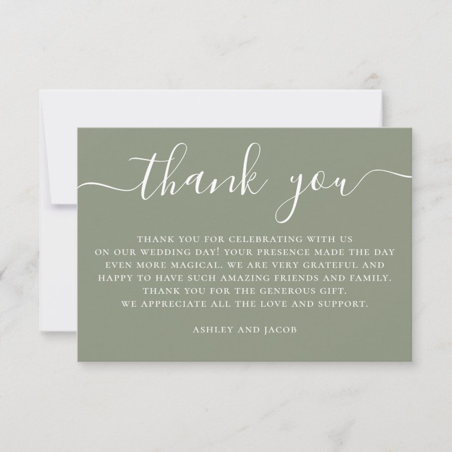Sage Green Wedding | Botanical Garden Vineyard Thank You Card
