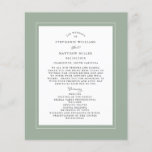 Sage Green Wedding Ceremony Elegant Budget Program<br><div class="desc">Sage green budget wedding program design features a beautiful chic border in rustic sage green that includes an elegant petite white border. Personalize wedding ceremony details for your guests in chic charcoal gray calligraphy lettering and script set on a white background. The back of the card matches with sage green...</div>
