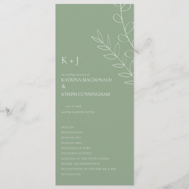 Sage Green Wedding Ceremony Minimalist Elegant  Program (Front)