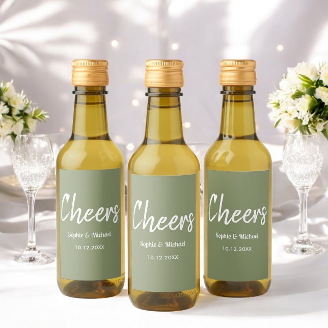 Sage Green Wedding Cheers Minimal Wine Label (Creator Uploaded)