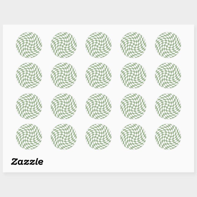 Sage Green Wedding Collection Check Checkered   Classic Round Sticker (Sheet)