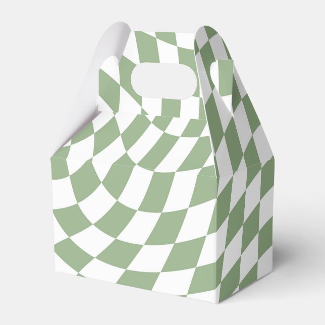 Sage Green Wedding Collection Check Checkered   Favor Boxes (Front Side)