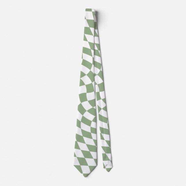 Sage Green Wedding Collection Check Checkered   Neck Tie (Front)