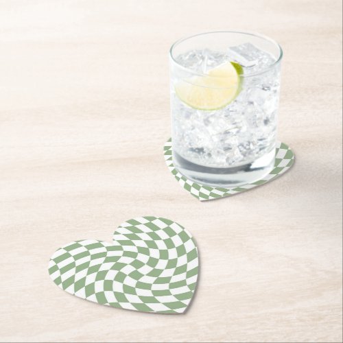 Sage Green Wedding Collection Check Checkered Paper Coaster