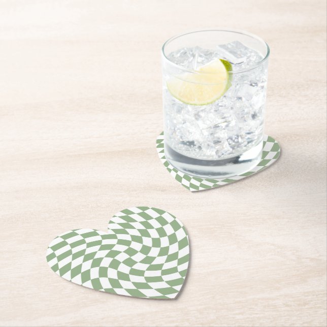 Sage Green Wedding Collection Check Checkered Paper Coaster (Insitu)