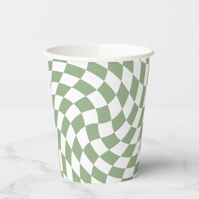 Sage Green Wedding Collection Check Checkered   Paper Cups (Left)