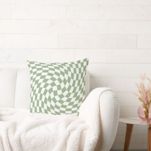 Sage Green Wedding Collection Check Checkered Throw Pillow