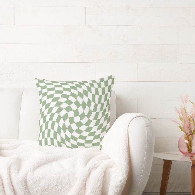 Sage Green Wedding Collection Check Checkered  Throw Pillow (Couch)