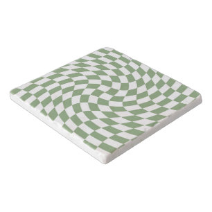 Sage Green Wedding Collection Check Checkered    Trivet