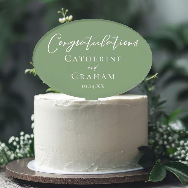 Sage Green Wedding Custom Congratulations Cake Topper (Creator Uploaded)