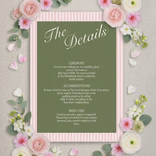 Sage Green Wedding Details Card