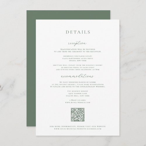 Sage Green Wedding Details Card