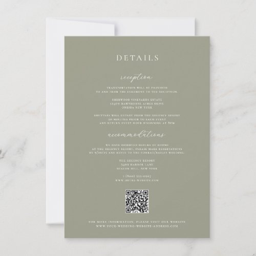 Sage Green Wedding Details Card