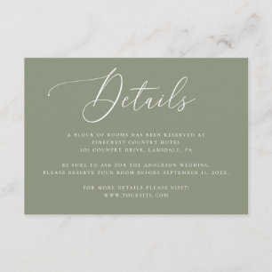 Sage Green Wedding Details   Elegant Accommodation Enclosure Card