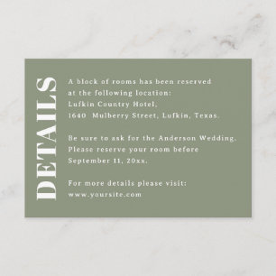 Sage Green Wedding Details   Hotel Information Enclosure Card